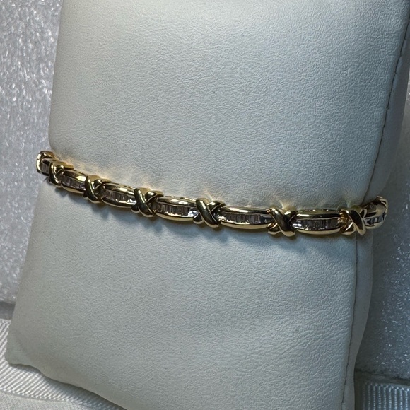 14KT Yellow Gold X Pattern Diamond Tennis Bracelet - Picture 3 of 8